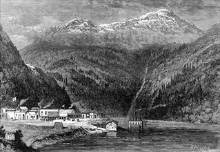 The Fraser River, British Columbia, Canada, 19th century.Artist: Leitch
