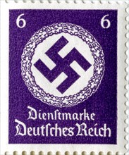 Postage stamp featuring a swastika emblem, 1941-1942. Artist: Unknown