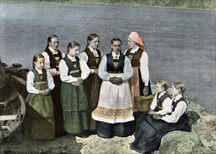 Women and children in national costume, Sognafjorden, Norway, c1890. Artist: L Boulanger