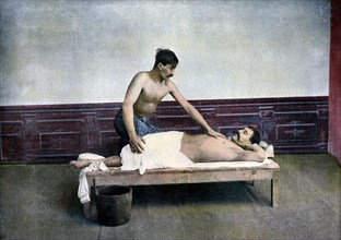 Man having a massage in bath house, c1890. Artist: Unknown