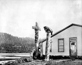 Totem Poles, Alaska, USA, 1893.Artist: John L Stoddard