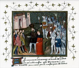 Richard II delivered by Bolingbroke to the citizens of London, 1399, (c1400-c1425). Artist: Unknown