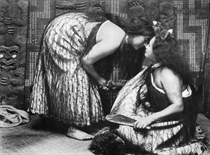 Hongi Maori salutations, 1908-1909.Artist: JL Martin