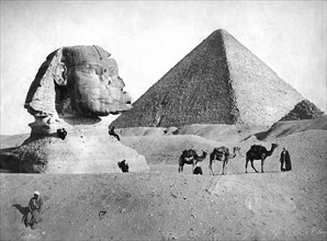 The Sphinx and Pyramid at Giza, Egypt, c1882. Artist: Unknown