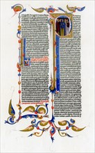 Page of text with illuminated initial letter, 14th century. Artist: Unknown