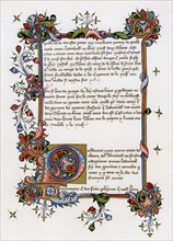 Text page with illuminated initial letter, early 15th century. Artist: Unknown