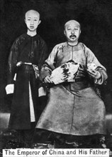 The Emperor of China and his father, 20th century.Artist: Ogden's Guinea Gold Cigarettes