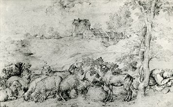 'Landscape with Flock of Sheep', c1520, (1937). Artist: Titian