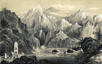 Pilgrims at the source of the Ganges, India, 1847. Artist: Unknown