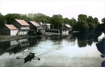 River and boathouse, Burton-upon-Trent, 1926.Artist: Cavenders Ltd