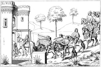 Entrance of the lord chief into the site of the tournament, 15th century (1849). Artist: Unknown