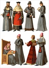 Doctors and servants, 14th-16th century (1849).Artist: Edward May