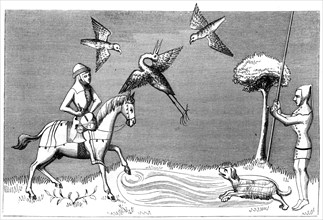 Heron hawking, 14th century (1849). Artist: Unknown
