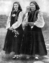 Latvian women in traditional costume, 1936. Artist: Unknown