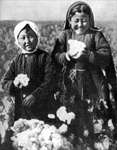 Girls in a cotton field, Kazakhstan, 1936. Artist: Unknown