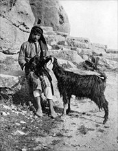 Arab boy and goat, Middle East, 1936.Artist: Donald McLeish