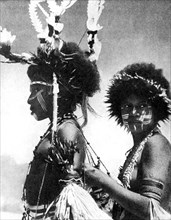 Painted warriors, Papua, New Guinea, 1936.Artist: Sport & General