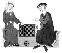 Playing chess, 13th century (1849). Artist: Unknown