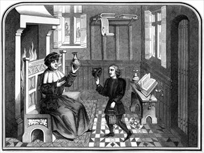 Inside the physicians house, 15th century (1849).Artist: A Bisson