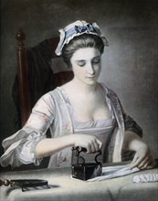 A maid ironing, 18th century.Artist: George Morland