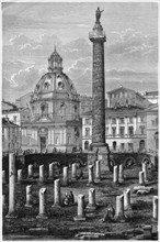 Trajan's Column and Ulpian's Basilica, Roman Forum, Rome, Italy, 19th century.Artist: Decreef