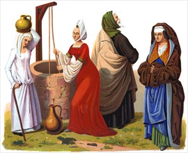 Women and a man from the 15th and 16th centuries (1849).Artist: Thurwanger Freres