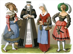 Swiss costumes, 15th-16th century (1849).Artist: Edward May