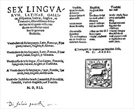 Hexaglot traveller's dictionary, 1541, (1901). Artist: Melchiorre Sessa