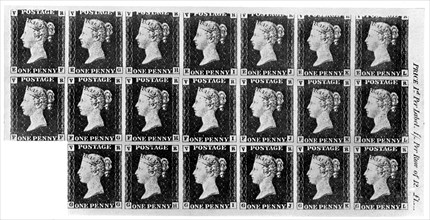 Block of twenty 'Penny Black' stamps, 1840, (1910). Artist: Unknown