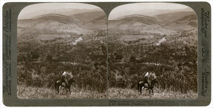 Lebanon, looking east over the upper Jordan Valley to Mount Hermon, 1900s.Artist: Underwood & Underwood