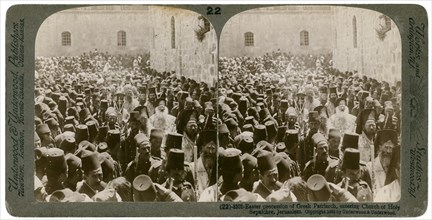 Easter procession of the Greek Patriarch, entering the Church of Holy Sepulchre, Jerusalem, 1903.Artist: Underwood & Underwood