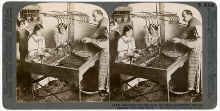 Manufacturing silk, Syria, 1900s.Artist: Underwood & Underwood