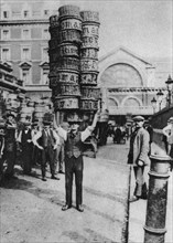 A man carrying many baskets on his head, Covent Garden, London, 1926-1927. Artist: Unknown