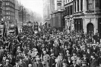 The Salvation Army marching down Oxford Street, London, 1926-1927. Artist: Unknown