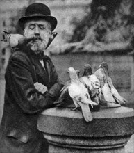 Pigeons of St Paul's with a vagrant, London, 1926-1927.Artist: McLeish