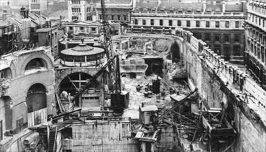Bank, as seen from the roof of the Royal Exchange, London, 1926-1927.Artist: Joel