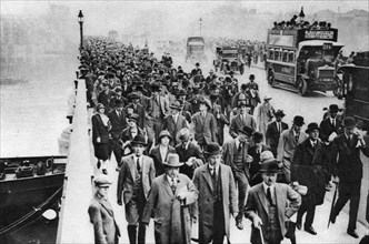 London Bridge rush hour, London, 1926-1927. Artist: Unknown