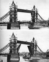 Tower Bridge open and closed, London, 1926-1927. Artist: McLeish