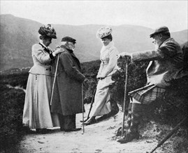 King Edward VII (1841-1910), Princess Mary, Lady Katherine Coke and Captain Welsh, 1908.Artist: Queen Alexandra