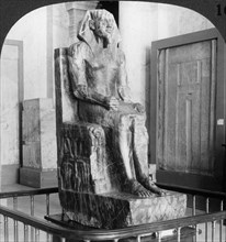 'Diorite statue of King Khafre, builder of the second Pyramid of Gizeh, Cairo, Egypt', 1905.Artist: Underwood & Underwood