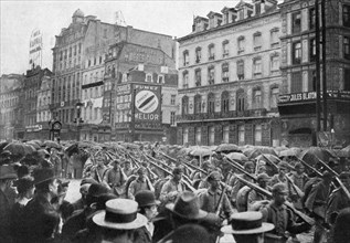 The German army marching through Brussels, First World War, c1914 (1920). Artist: Unknown