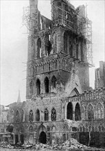 The tower of Market Hall after a German bombardment, Ypres, Belgium, First World War, (1920). Artist: Unknown