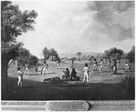 A cricket match, 18th century (1912).Artist: George Morland