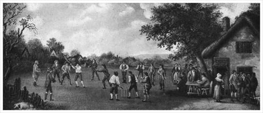 A country cricket match, 19th century (1912).Artist: Henry Dixon