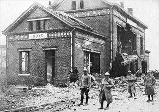 Damaged railway station at Roye, France, First World War, 1918, (c1920). Artist: Unknown