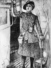 'The War at Home: Bus Conductress', 1917, (c1920). Artist: Archibald Standish Hartrick