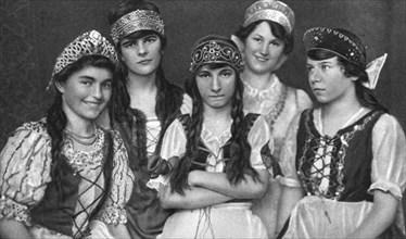 Traditional costumes worn by Hungarian women, Hungary, 1922. Artist: Unknown