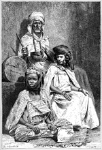 'Arab mendicant, Biskra and El-kantra women', c1890. Artist: Hildibrand