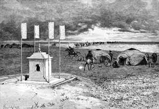 The tomb of a lama and an encampment, Mongolian desert, c1890. Artist: Unknown