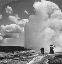 Old Faithful geyser, Yellowstone National Park, USA, early 19th century.Artist: Underwood & Underwood